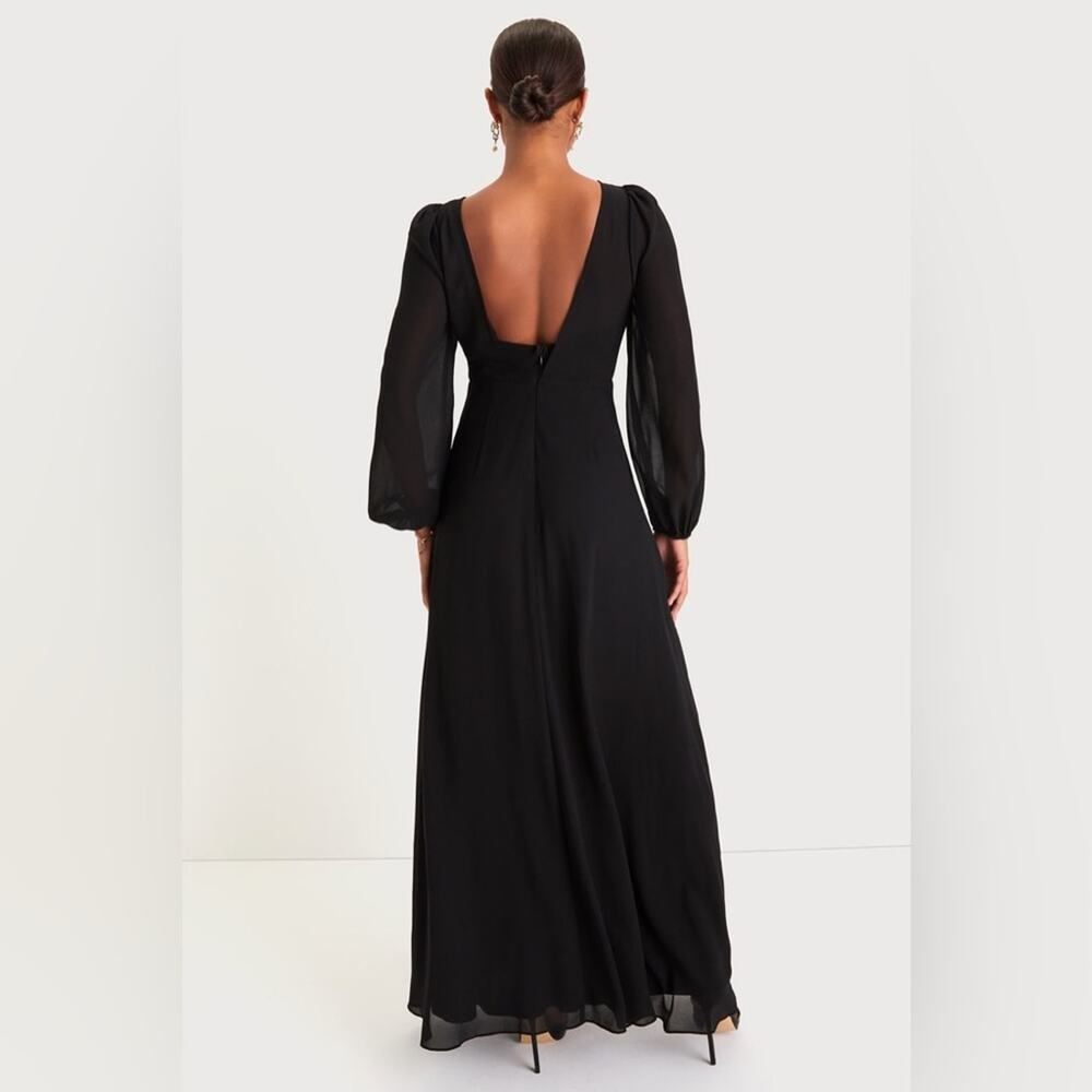 NWOT Lulus Prestigious Poise Black Backless Balloon Sleeve Maxi Dress Size XS - Picture 7 of 13
